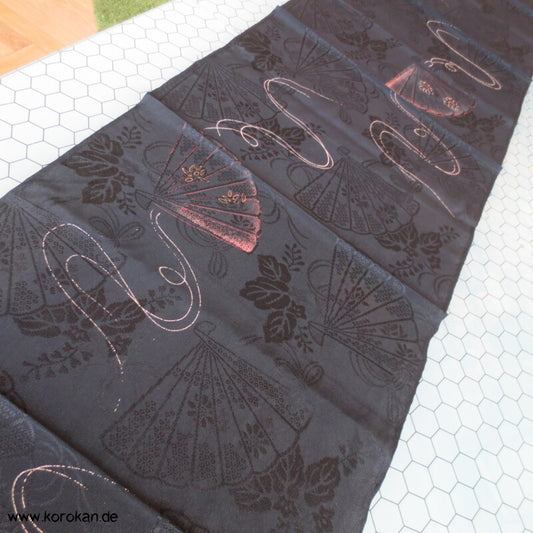 schwarzer Fächer Rinzu Damast Seide Araihari Kimono