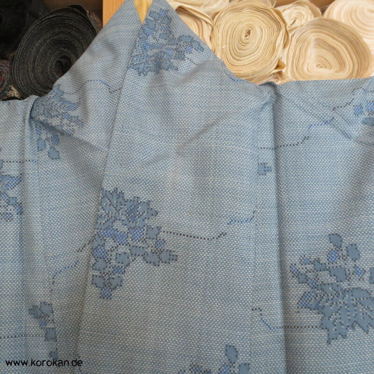 bleu Blüten japanischer Oshima Tsumugi Seiden Kimono