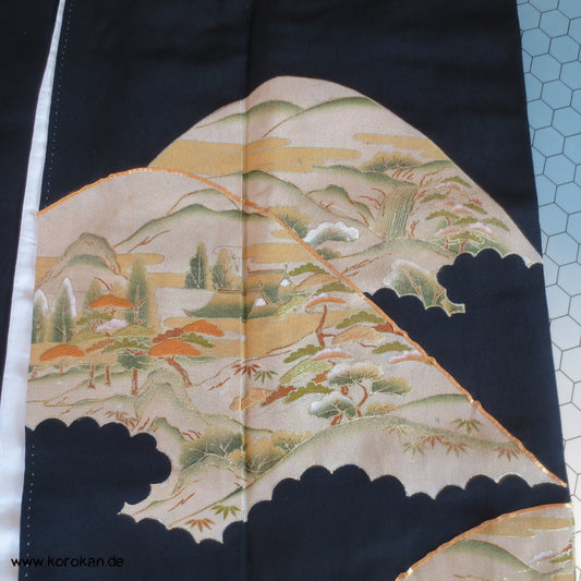 Hügel Landschaft teilbestickter Tomesode Seiden Kimono