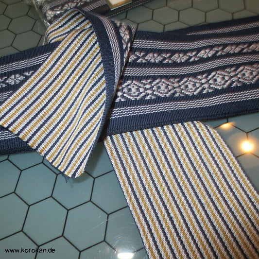 Kaku Obi / Datejime Kimono Gürtel Hakata Blau, Rückseite gestreift