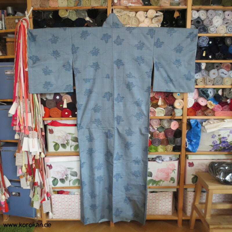 bleu Blüten Oshima Tsumugi Seiden Kimono