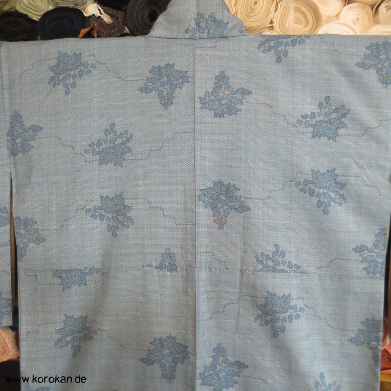 bleu Blüten Oshima Tsumugi Seiden Kimono