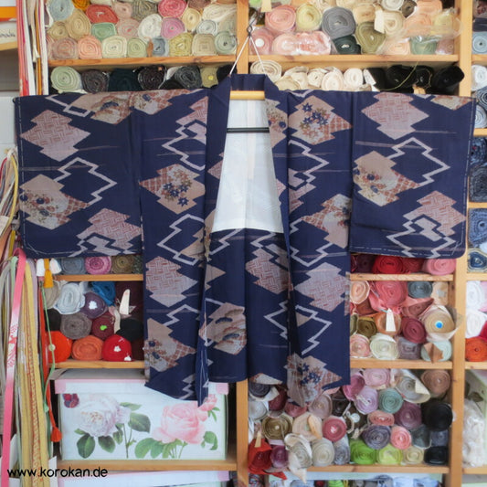 Japan Art Deco Matsukawabishi Zacken Meisen Seiden Haori - Jacke