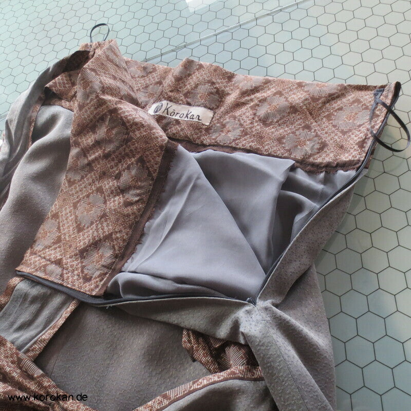 Upcycling Kimono Rock mit angesetztem Oshima Tsumugi Obi Bund, Gr. L