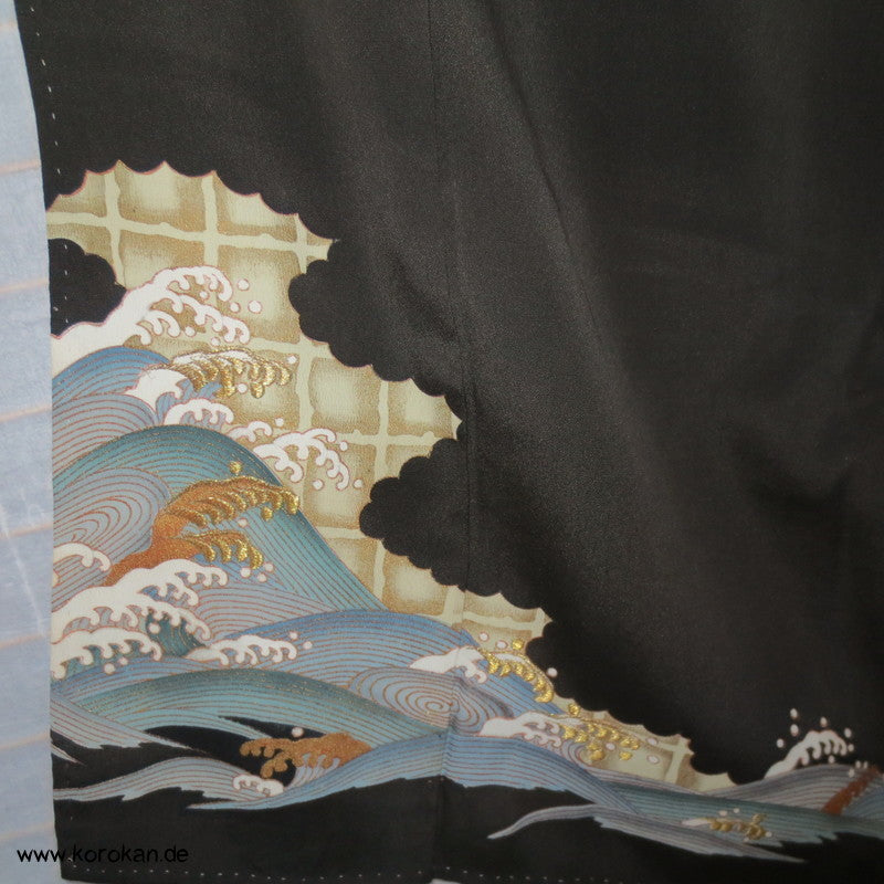 Tsunami Goldstickerei Tomesode Seiden Kimono