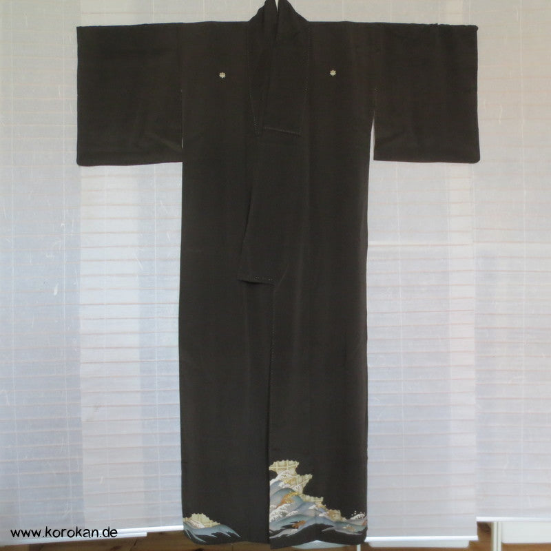 Tsunami Goldstickerei Tomesode Seiden Kimono