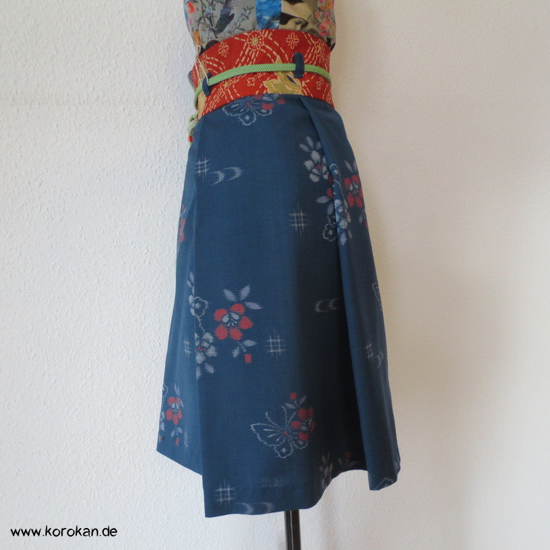 Schmetterlinge Kasuri Wollstoff Wickelrock mit Obi Bund, Obijime