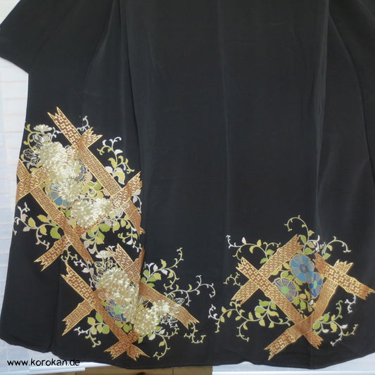 Bambus / Kiku / Gold Tomesode Seiden Kimono