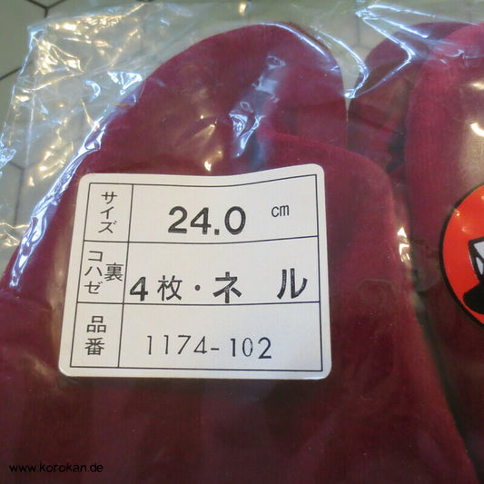 weinrote Baumwollsamt Tabi, mit Cordsohle