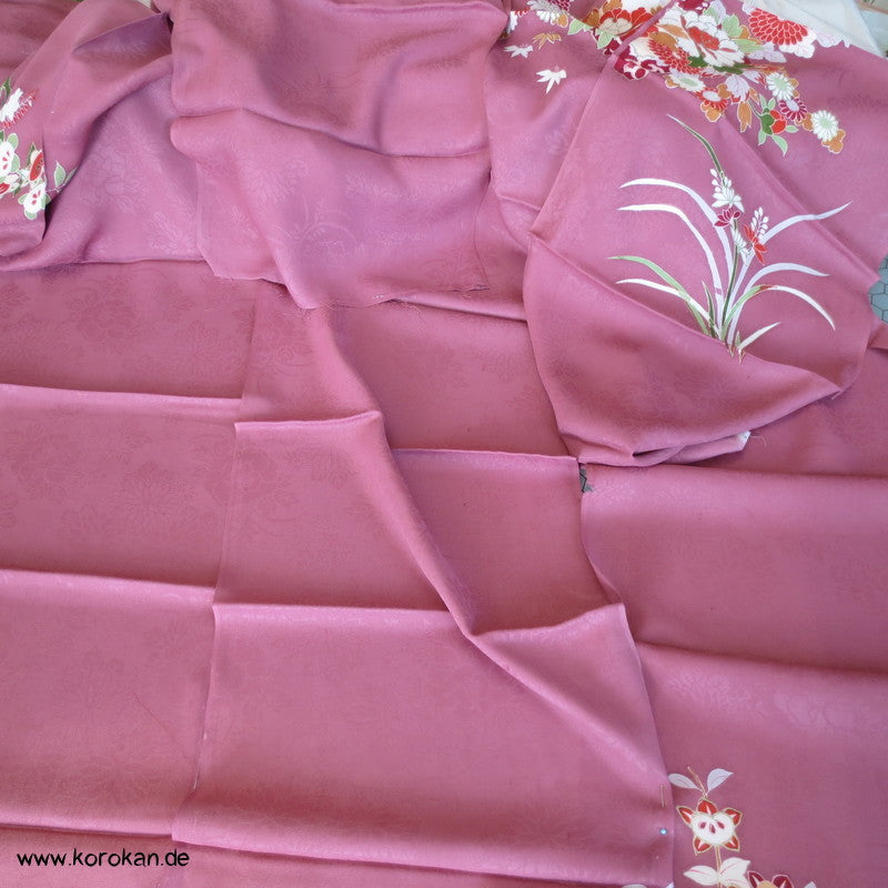 Kapuzen Hauskleid aus Homongi Kimono, Blüten auf azaleerosa