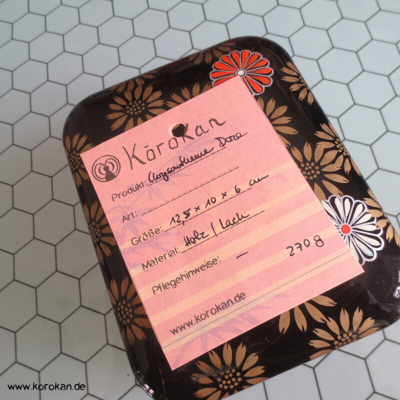 Bento Box Holz lackiert rechteckig mit Chrysanthemen in Lack