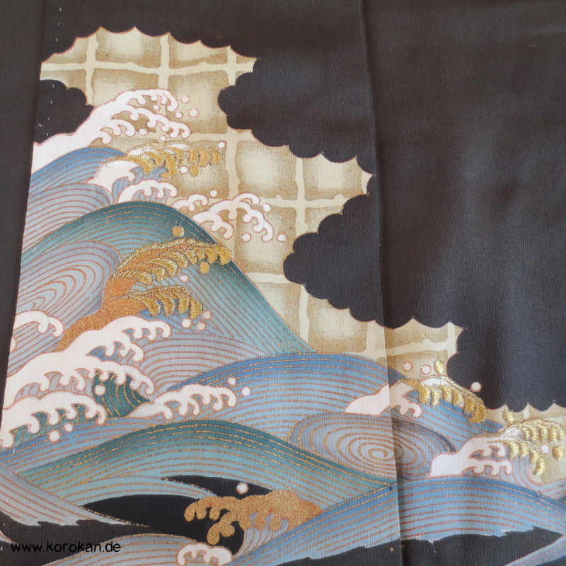 Tsunami Goldstickerei Tomesode Seiden Kimono