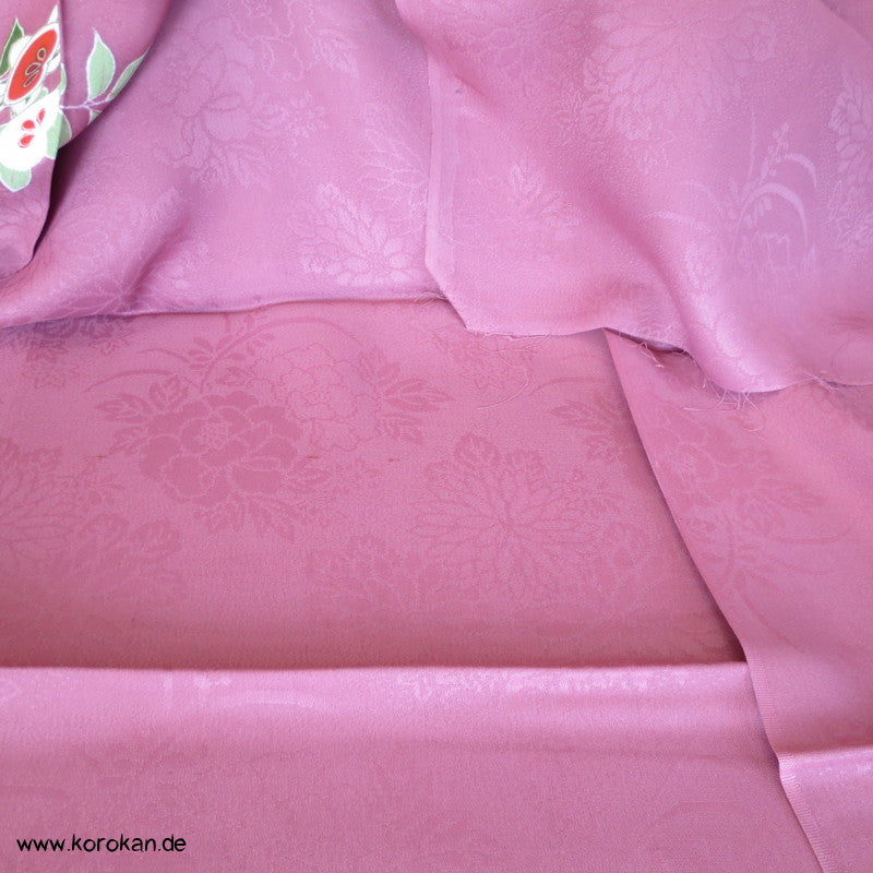 Kapuzen Hauskleid aus Homongi Kimono, Blüten auf azaleerosa