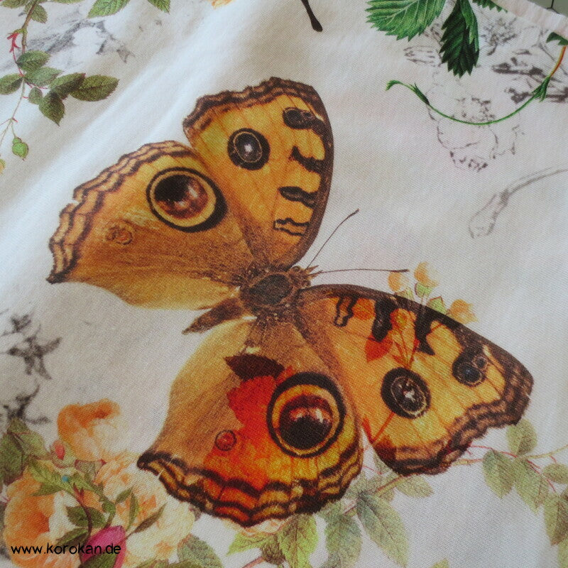 Baumwolljersey Juni, Rosen, Erdbeeren, Schmetterlinge, Mohn