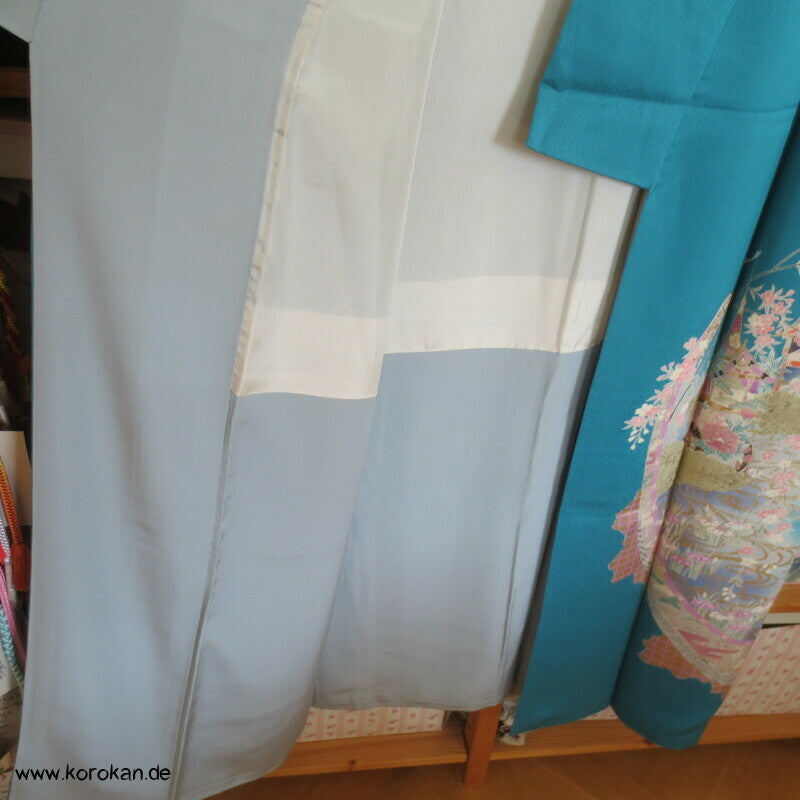 Tsukesage Kimono Seide Emaki Bildrollen auf Türkis
