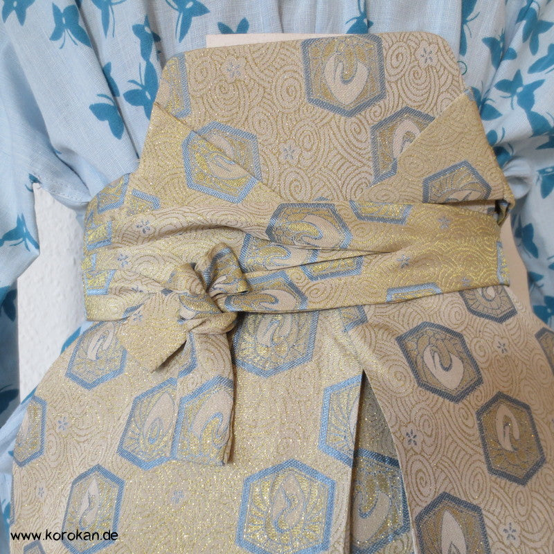 hellblau - goldene Brokat Hakama - für kleine Jungen