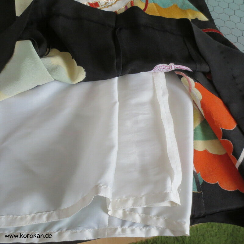 Upcycling Tomesode Kimono Rock mit angesetztem Brokat Obi Bund, Gr. M