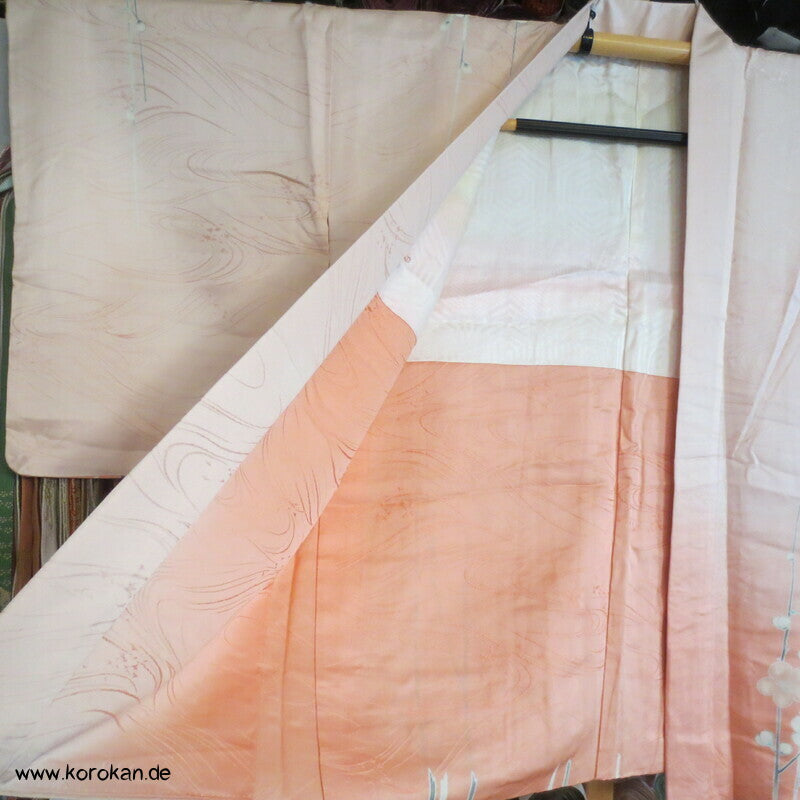Sakura Blüten auf sakura rosa Seidendamast Haori Kimono Jacke