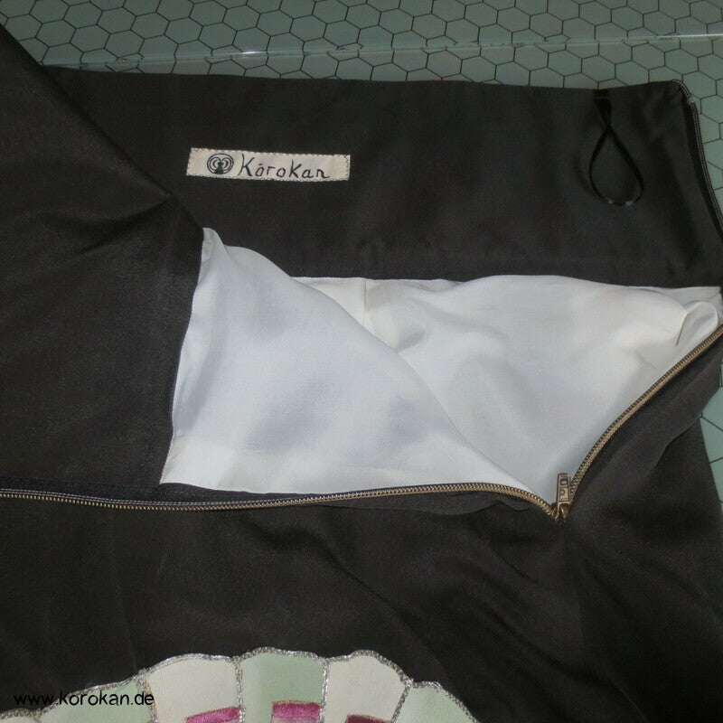 Upcycling Tomesode Kimono Rock mit angesetztem Brokat Obi Bund, Gr. M