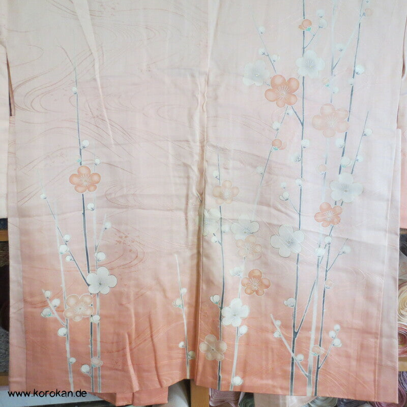 Sakura Blüten auf sakura rosa Seidendamast Haori Kimono Jacke