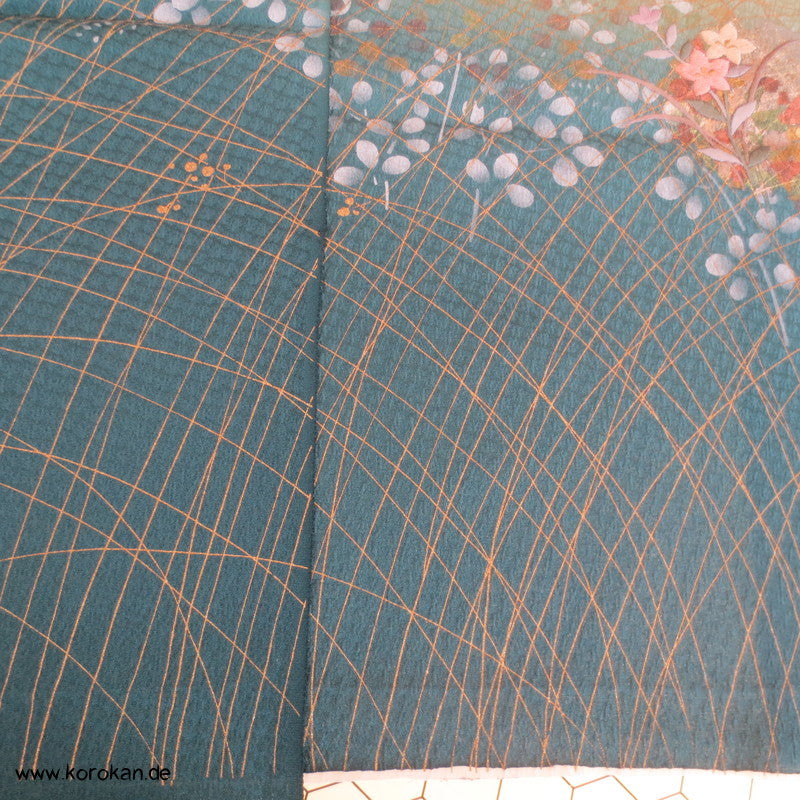 Bokashi, feine Blüten gold, bestickt, Furisode Karieba