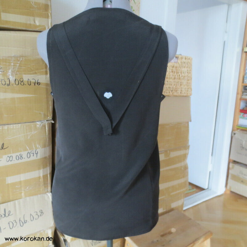 Kimono Seiden Upcycling Top, schwarzer Crepe mit Mon Wappen Gr. M