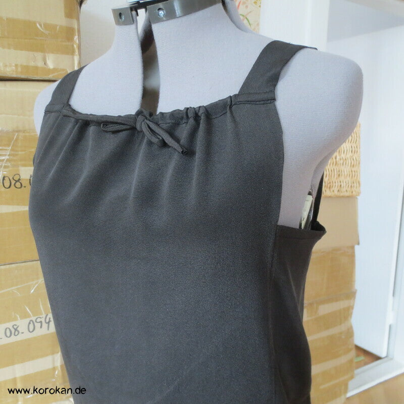 Kimono Seiden Upcycling Top, schwarzer Crepe mit Mon Wappen Gr. M