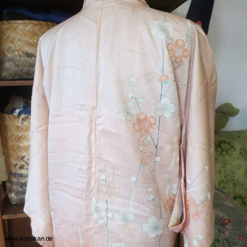 Sakura Blüten auf sakura rosa Seidendamast Haori Kimono Jacke