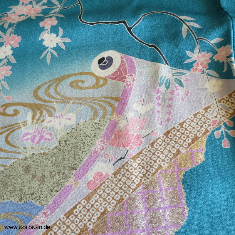 Tsukesage Kimono Seide Emaki Bildrollen auf Türkis