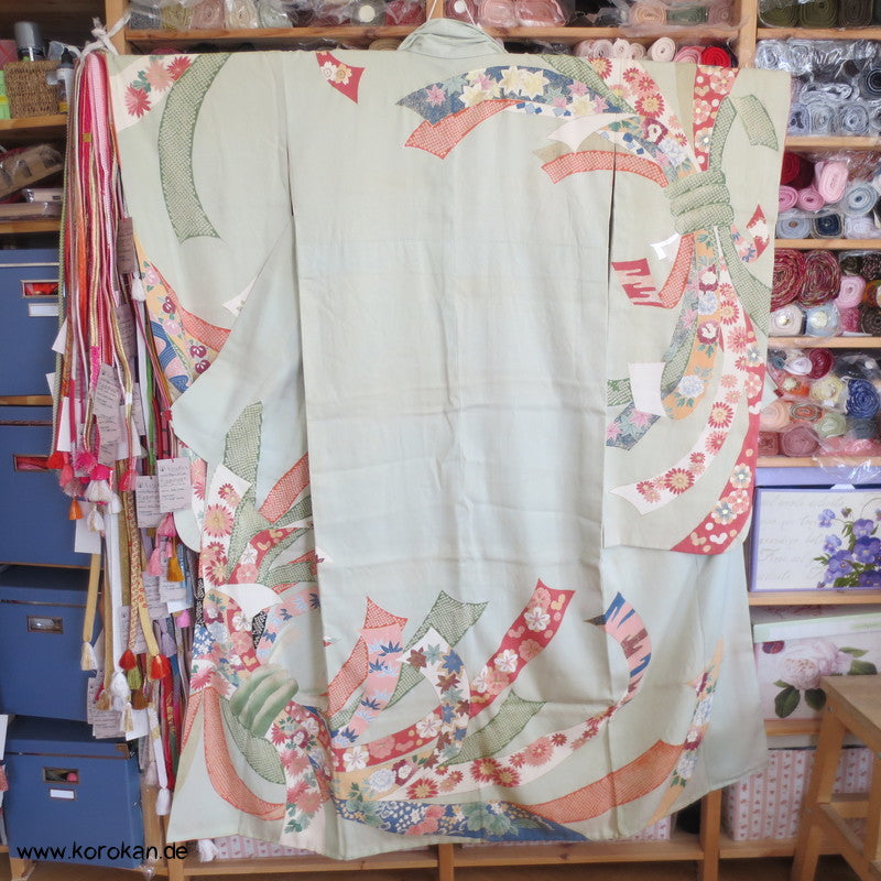 riesiges Noshi - Muster, Gold und Silber Furisode, prächtig