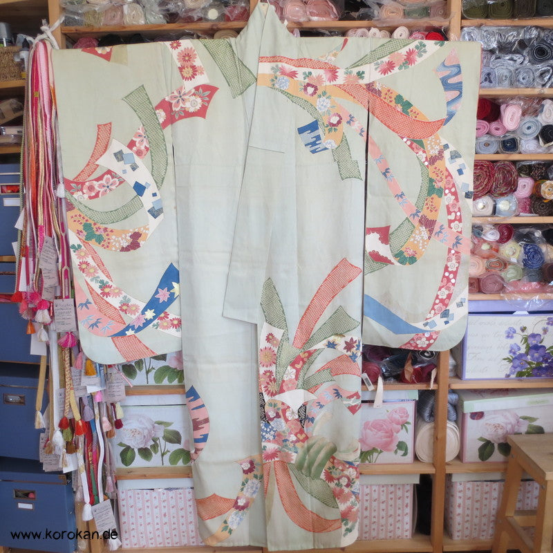 riesiges Noshi - Muster, Gold und Silber Furisode, prächtig