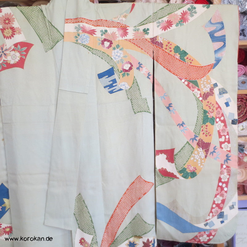 riesiges Noshi - Muster, Gold und Silber Furisode, prächtig