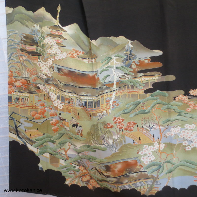 Szene am Hof von Heian Tomesode Seiden Kimono