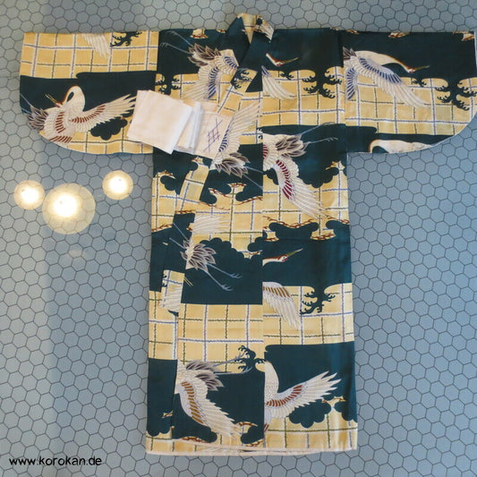 antiker Tauf Kimono für kleine Jungen, Kraniche