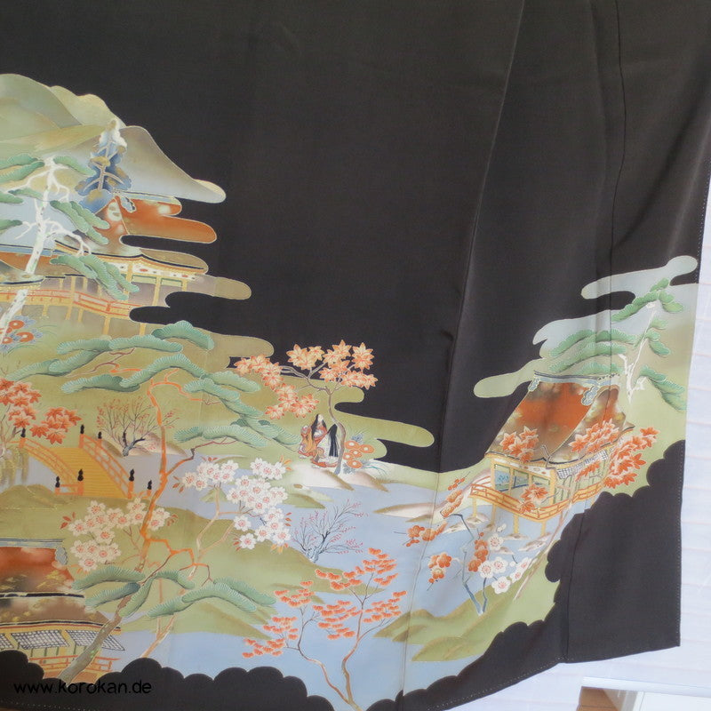 Szene am Hof von Heian Tomesode Seiden Kimono
