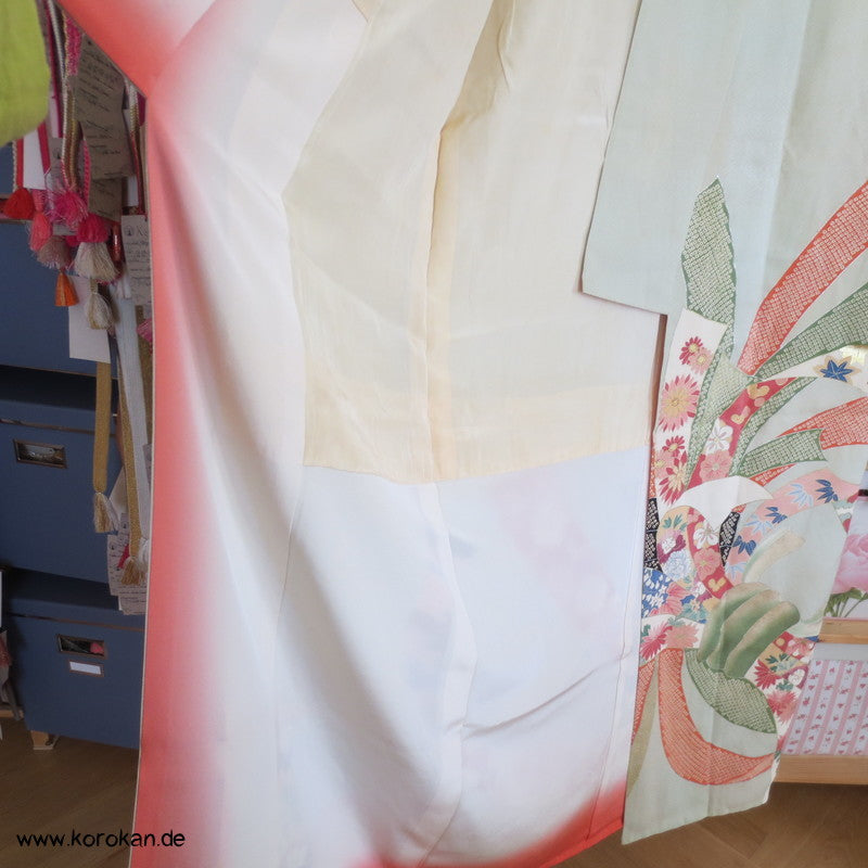riesiges Noshi - Muster, Gold und Silber Furisode, prächtig