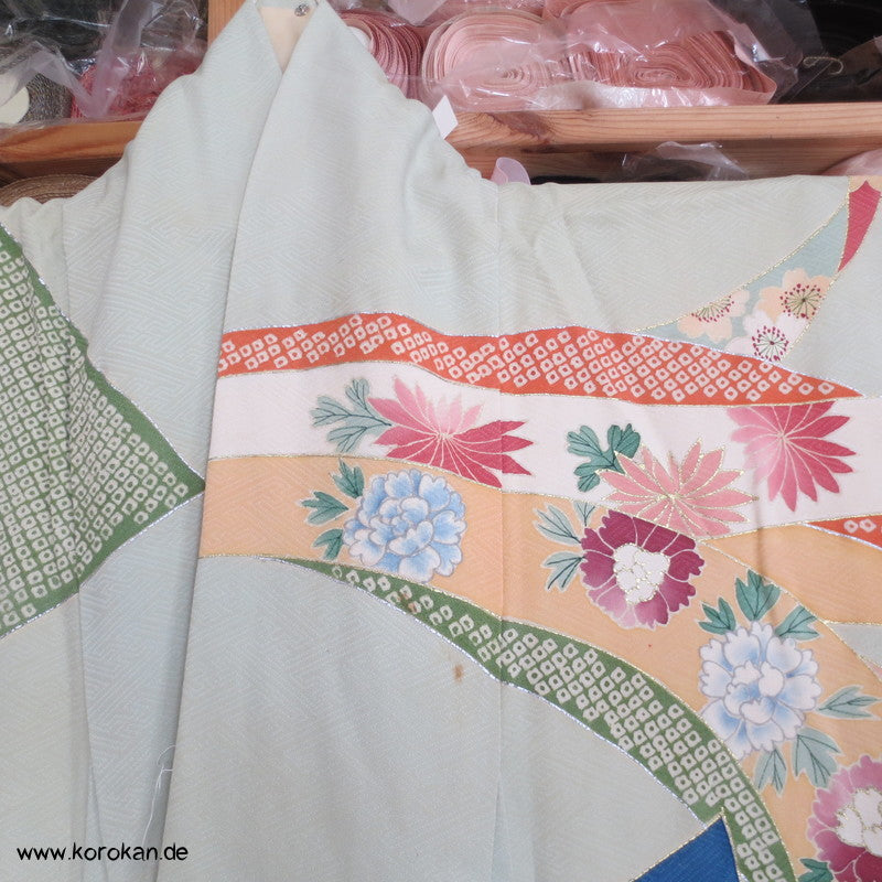 riesiges Noshi - Muster, Gold und Silber Furisode, prächtig