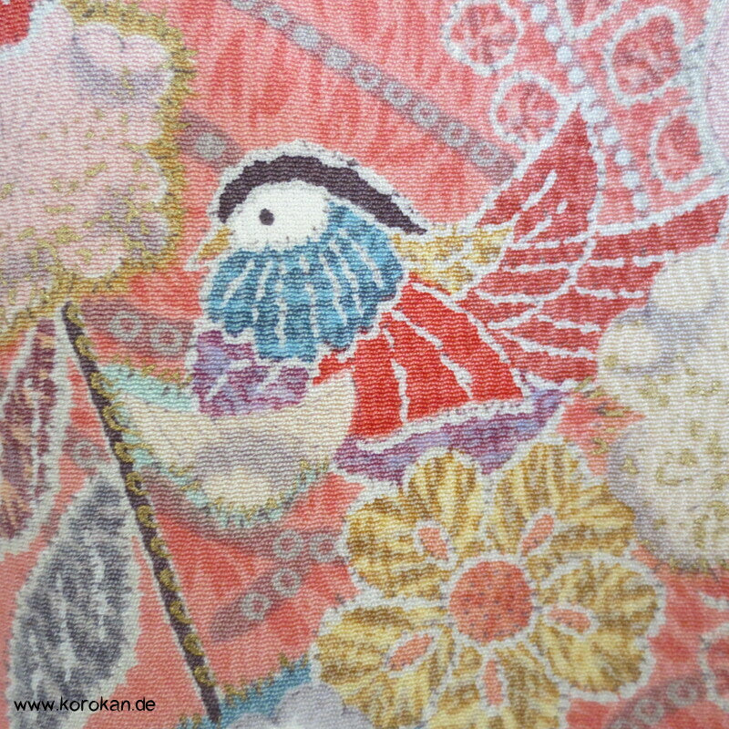 Tsujigahana Blumen und Mandarinenten Seidencrepe Komon Kimono