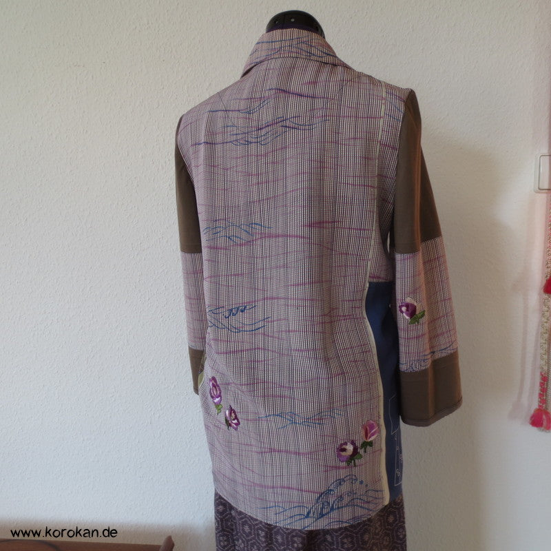 Blüten, Kanji, Stickerei, Seide, Viscose, Baumwolljersey Zero Waste langarm Bluse