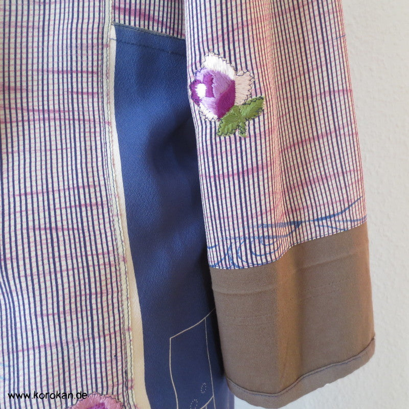 Blüten, Kanji, Stickerei, Seide, Viscose, Baumwolljersey Zero Waste langarm Bluse