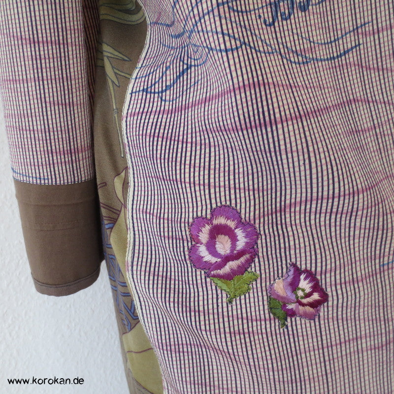Blüten, Kanji, Stickerei, Seide, Viscose, Baumwolljersey Zero Waste langarm Bluse