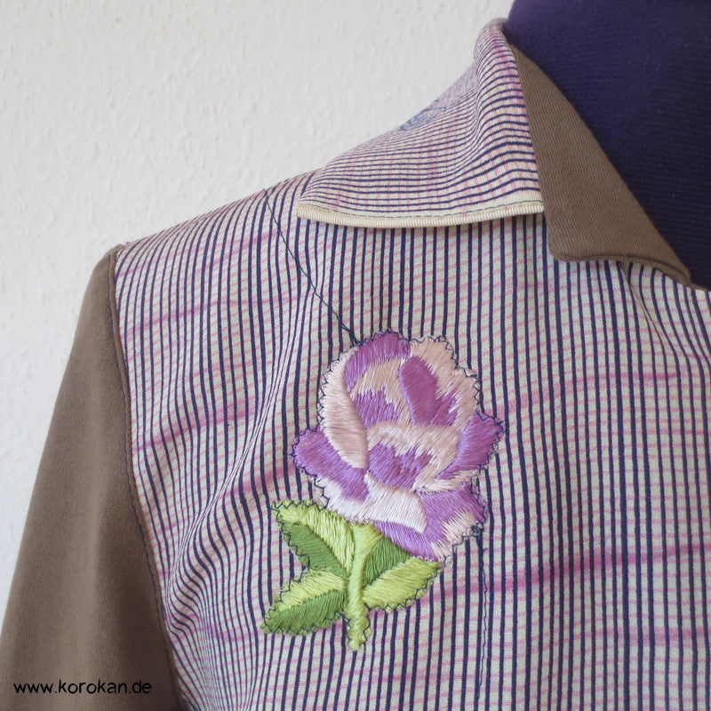 Blüten, Kanji, Stickerei, Seide, Viscose, Baumwolljersey Zero Waste langarm Bluse