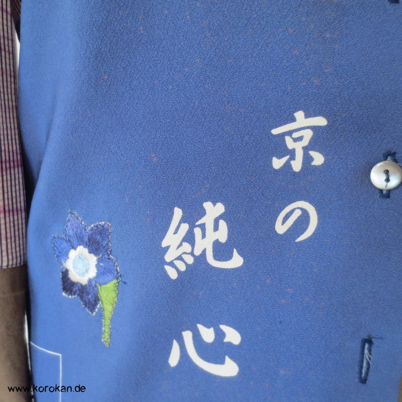 Blüten, Kanji, Stickerei, Seide, Viscose, Baumwolljersey Zero Waste langarm Bluse