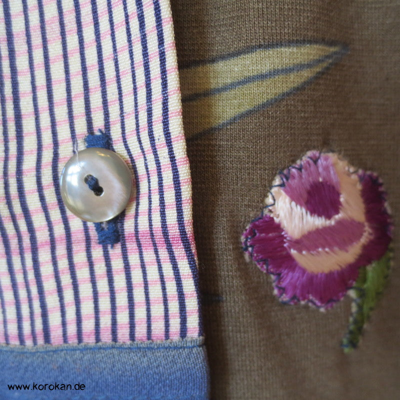 Blüten, Kanji, Stickerei, Seide, Viscose, Baumwolljersey Zero Waste langarm Bluse