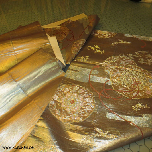 goldene Spiegel Brokat Fukuro Obi Seidenbrokat Kimonogürtel