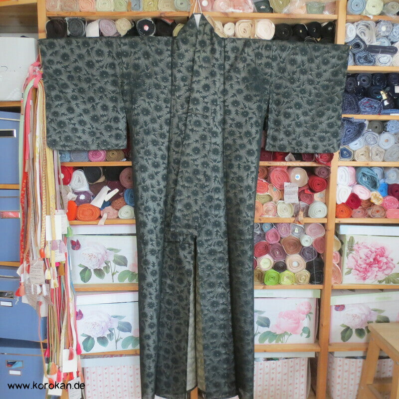 1950'er Hitoe ungefütterter Kimono, gewebte Disteln