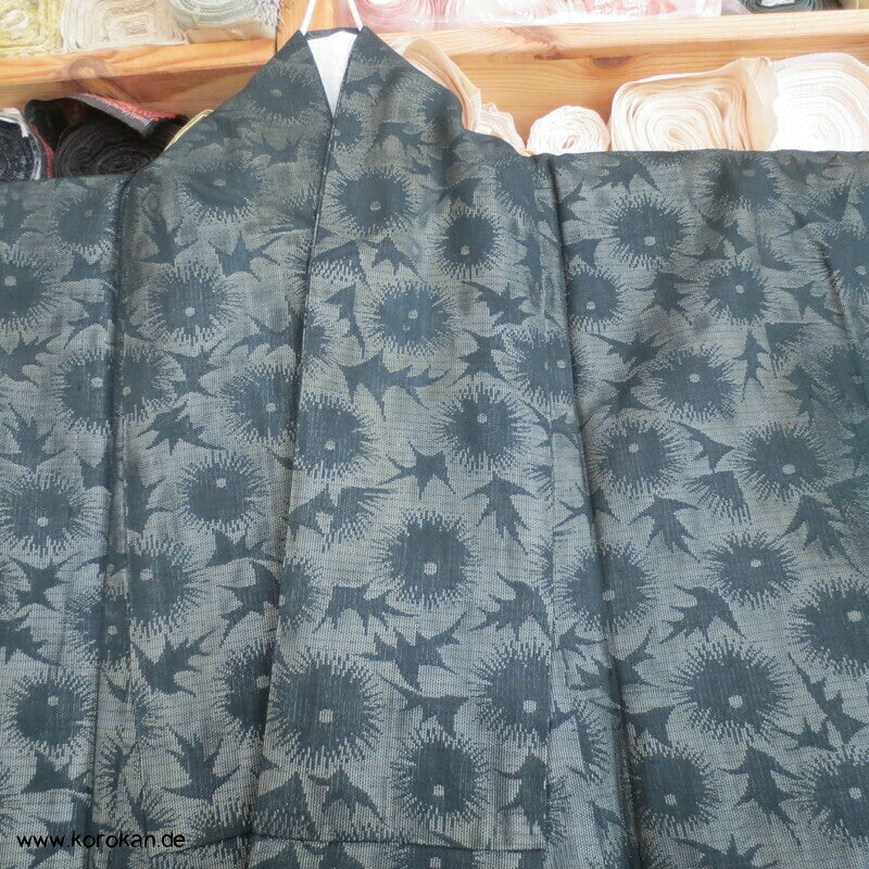 1950'er Hitoe ungefütterter Kimono, gewebte Disteln
