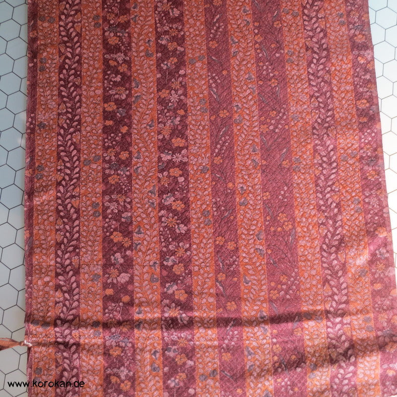 braune Blütenstreifen Kimono Seiden Rinzu Damast