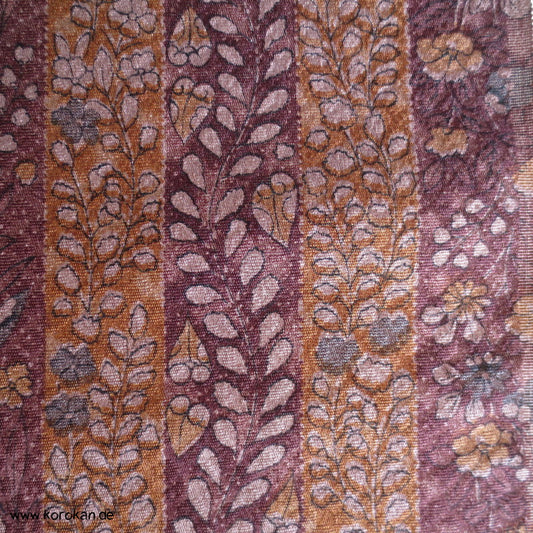 braune Blütenstreifen Kimono Seiden Rinzu Damast