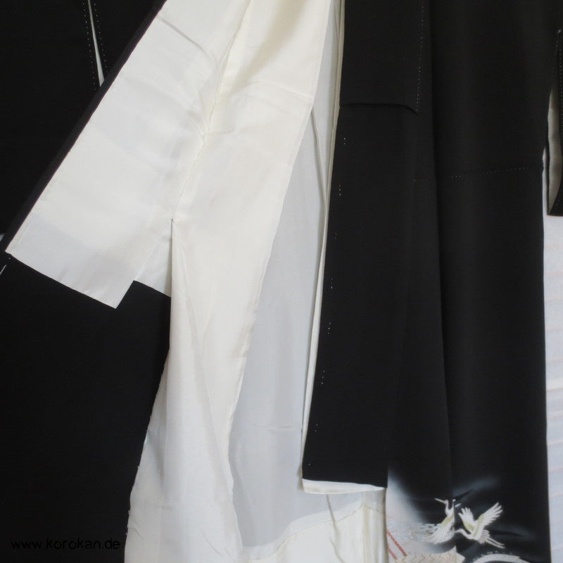 Silber Kraniche über Sayagata Bändern Tomesode Seiden Kimono